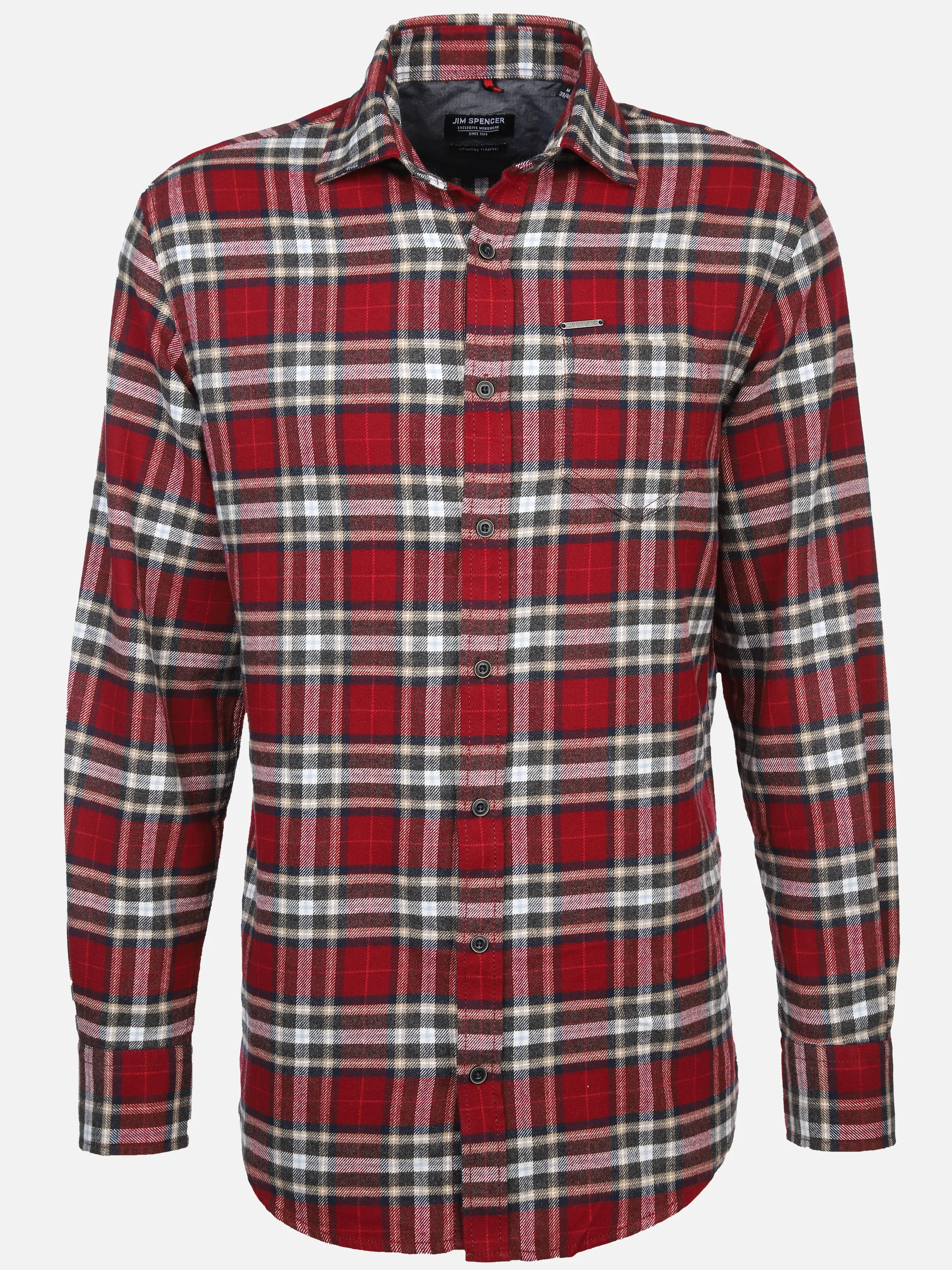 Jim Spencer He. Flanellhemd 1/1 Arm brushed Rot 897673 RED 1