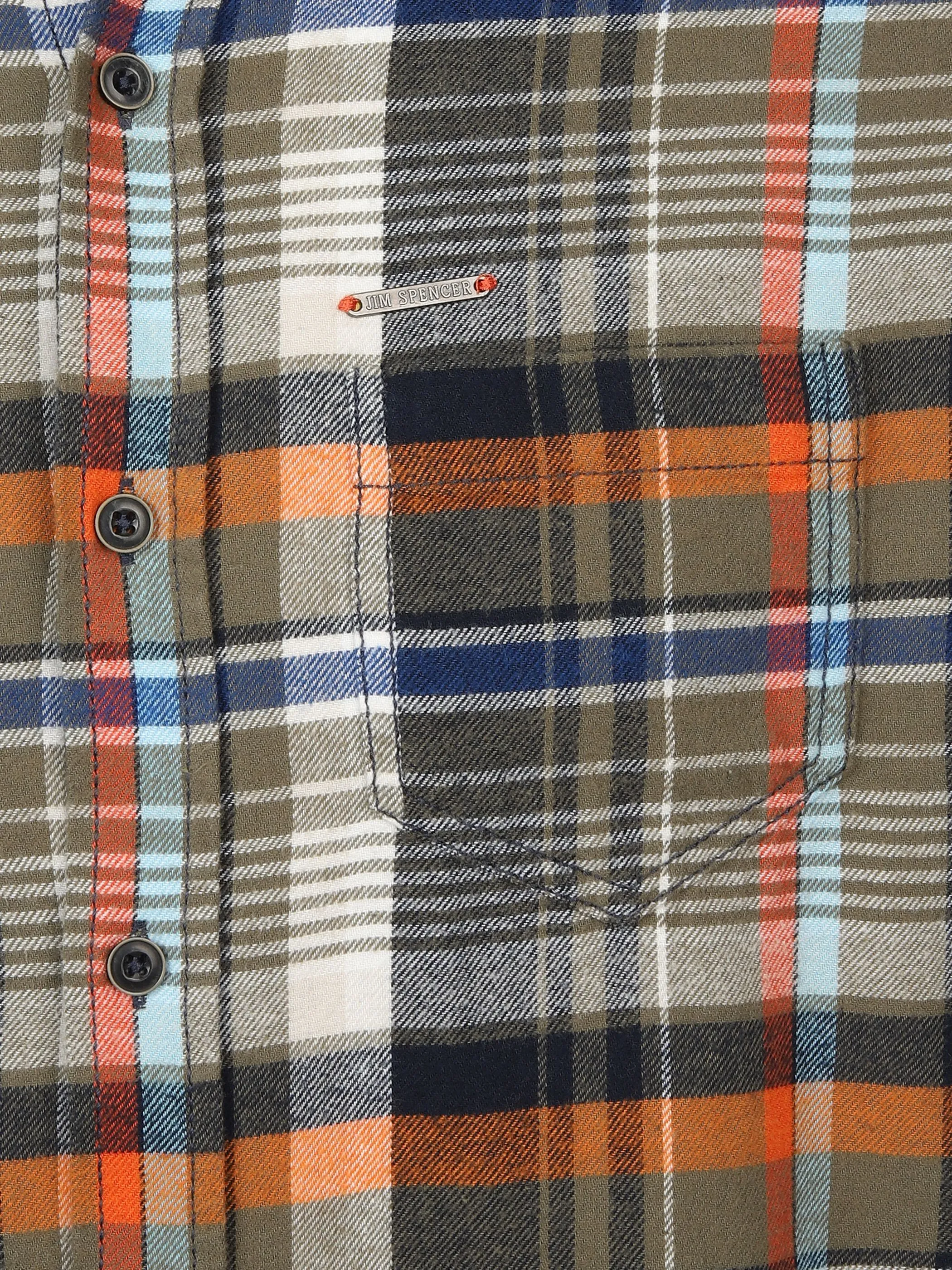 Jim Spencer He. Flanellhemd 1/1 Arm brushed Oliv 897673 KHAKI 3
