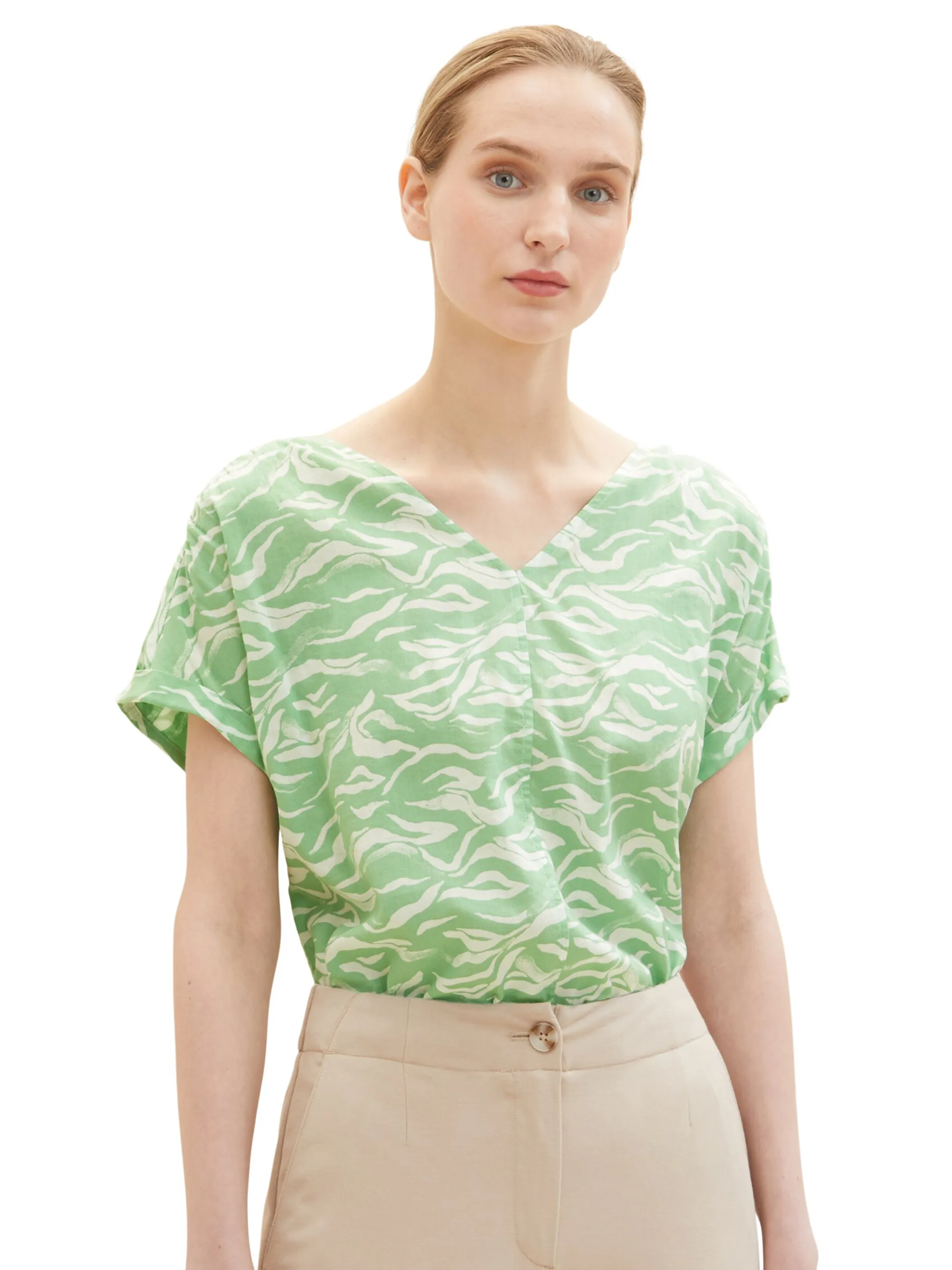 Tom Tailor 1035256 printed V-neck blouse Grün 874876 31574 4 Tom Tailor 1035256 printed V-neck blouse Grün 874876 31574 4