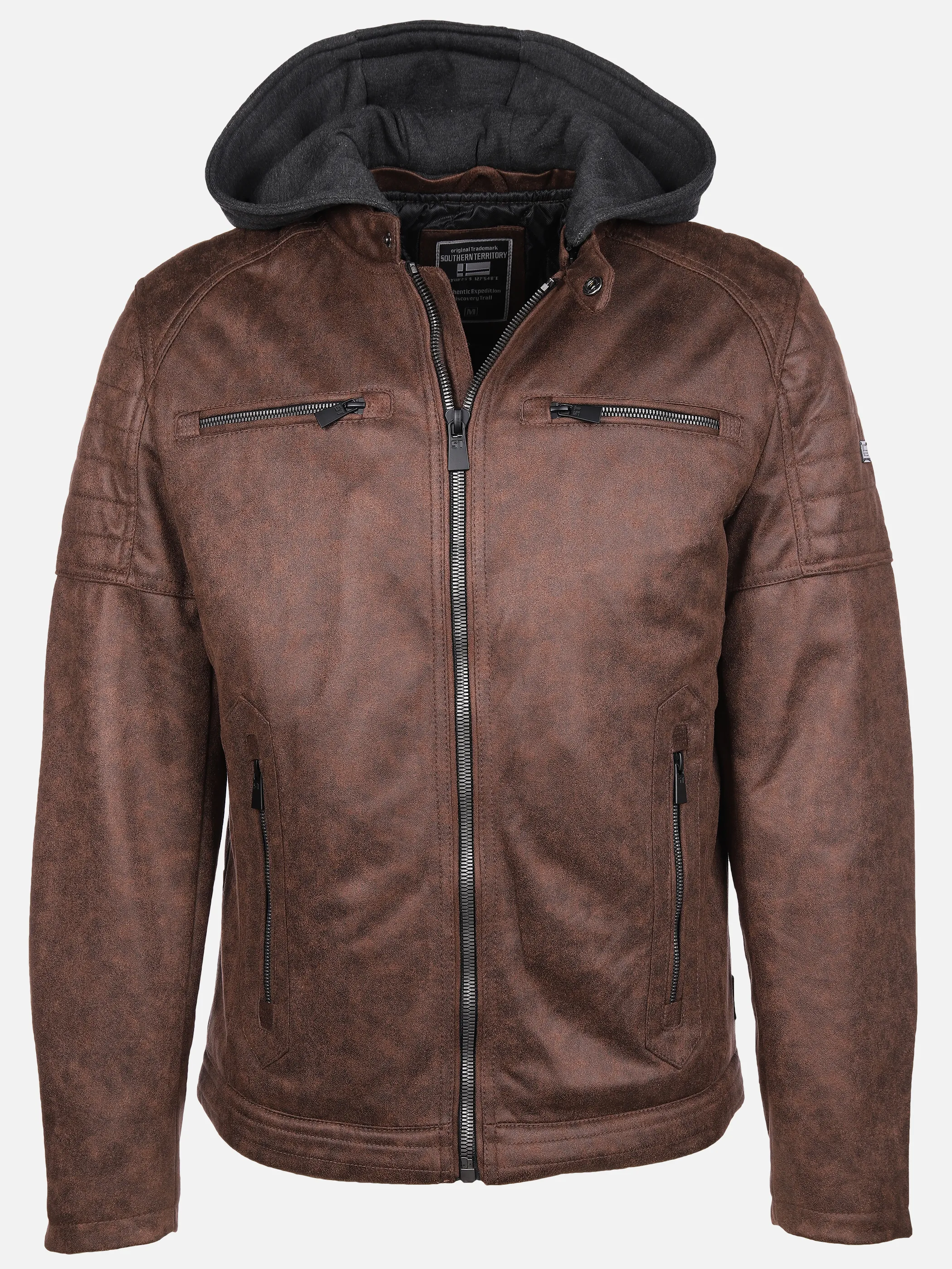 Southern Territory He. PU-Bikerjacke Kapuze braun Braun 888338 BROWN 1