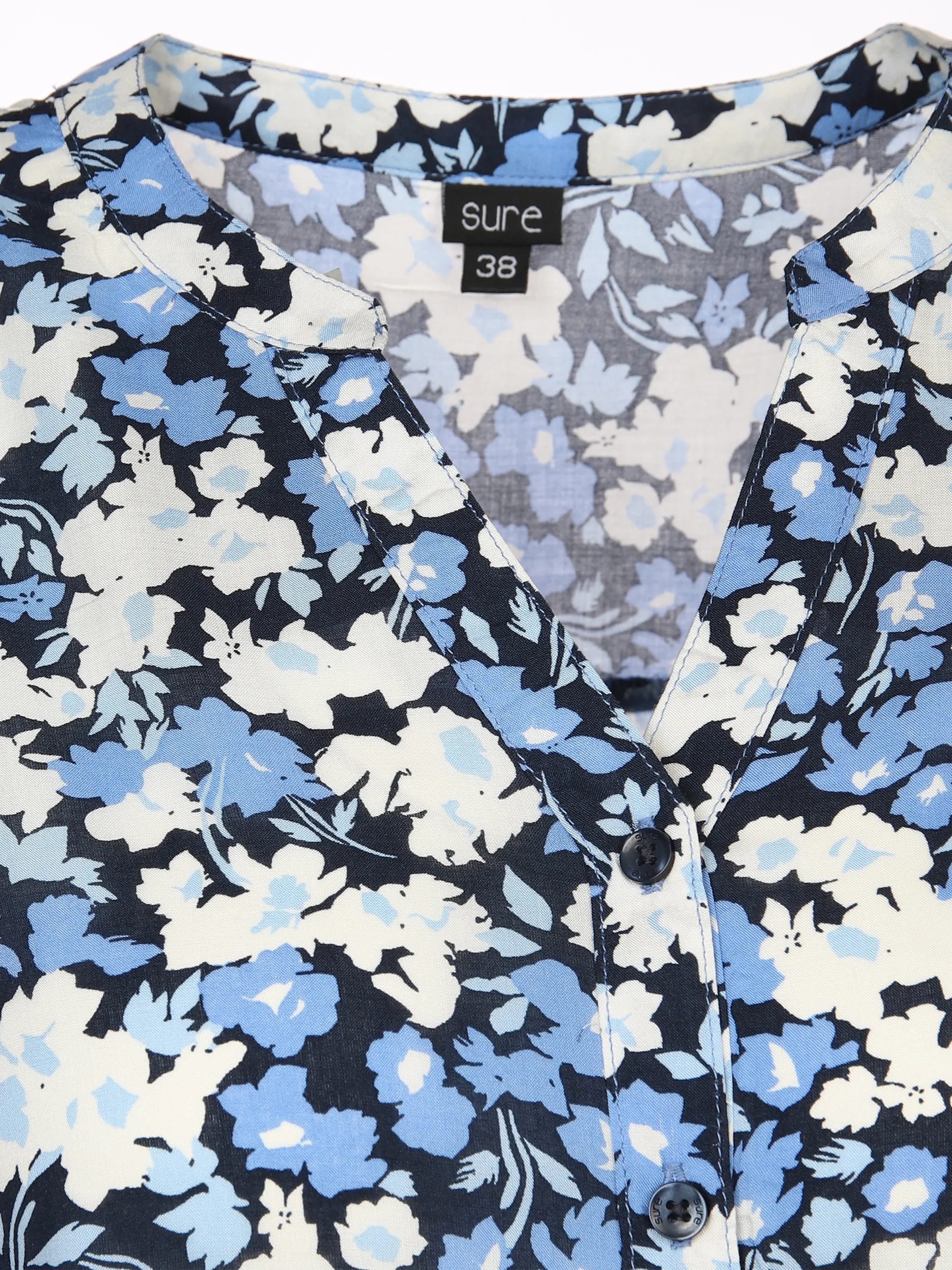 Sure Da-Halbarm Bluse m. Alloverpri Blau 876769 MITTELBLAU 3 Sure Da-Halbarm Bluse m. Alloverpri Blau 876769 MITTELBLAU 3