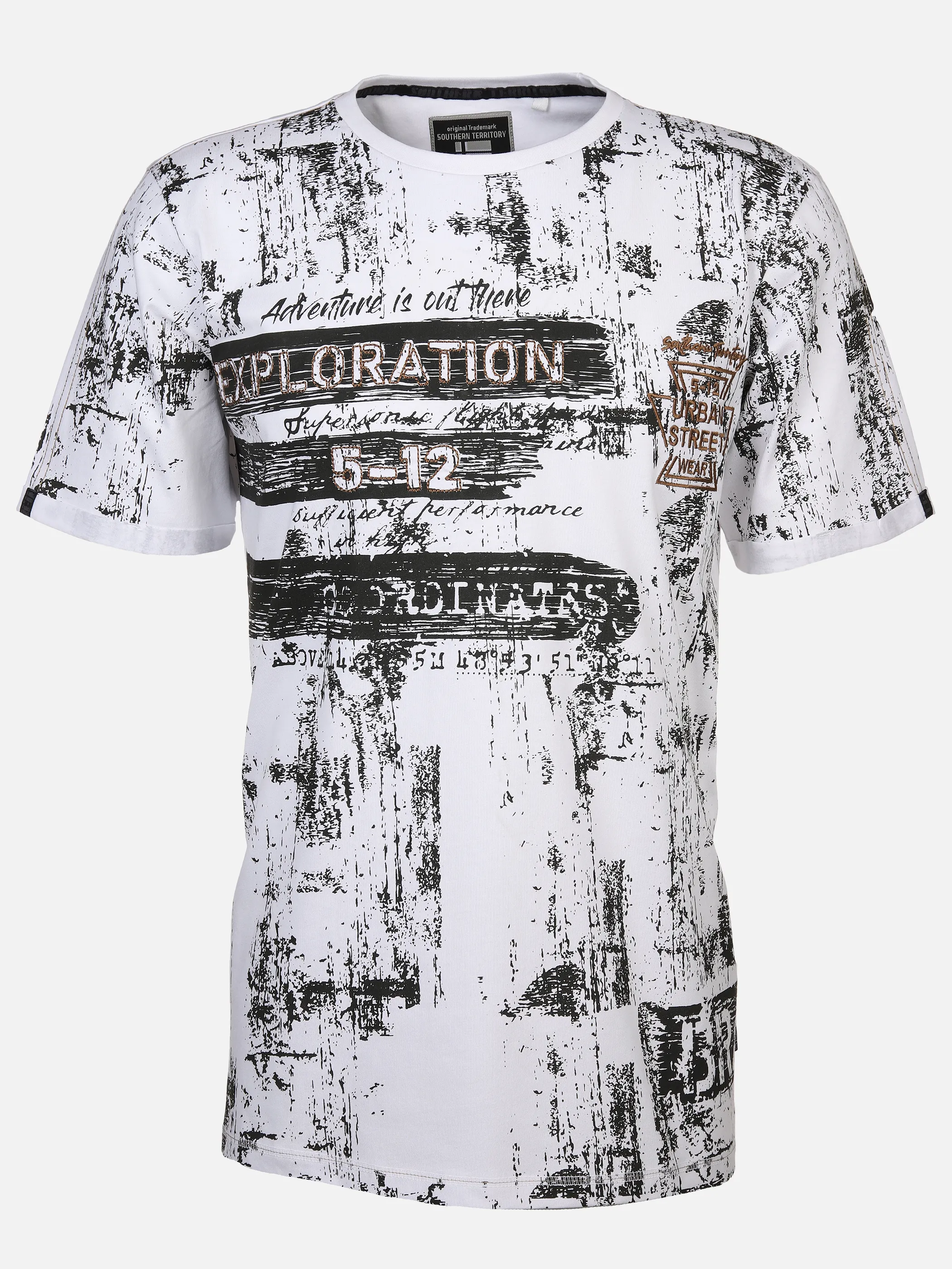 Herren T-Shirt mit Alloverprint und Stickerei | WHITE | noSize 