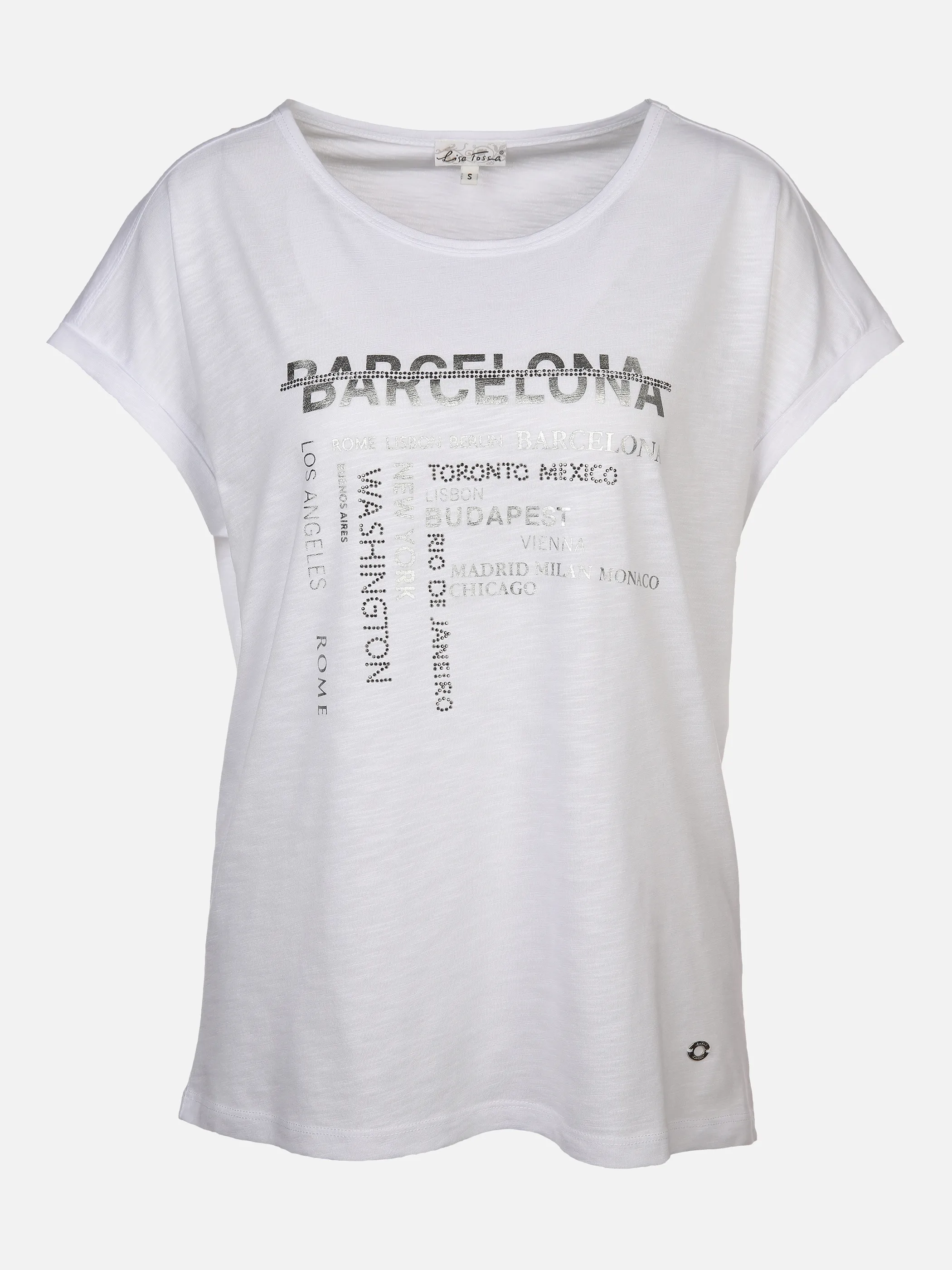 Damen Shirt mit Frontprint und Glitzersteinchen | WEIß | noSize 