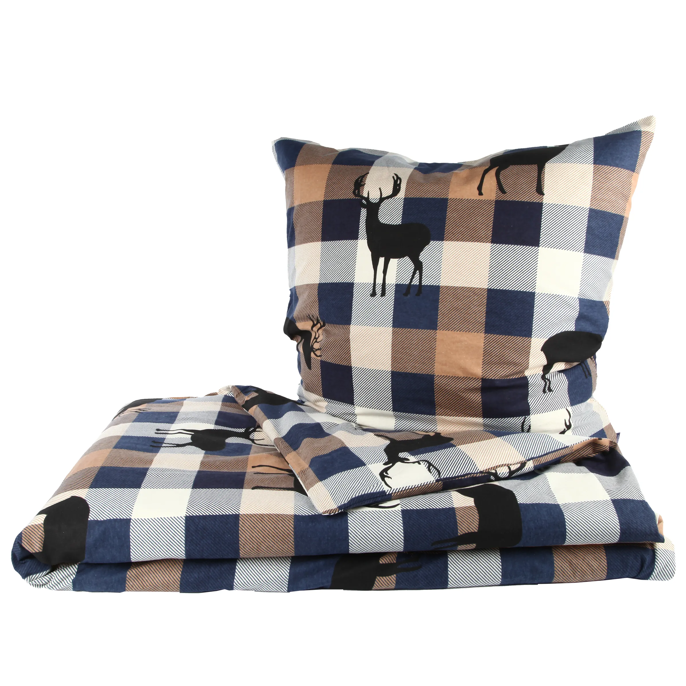 Villa Grinario Biber Bettwäsch flanell Hirsch Blau 882061 BLAU/CAMEL 1